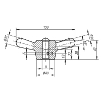 Ecrou à quatre bras - Diamètre extérieur 130 mm - Hauteur 42 mm - Diamètre alésage de fixation 40