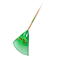 Balai à gazon plastique XL 27 dents avec manche bois - 65 cm