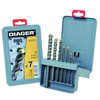 Coffret métallique 7 forets bétons carbure 208D - diamètre 4/5/6/8/10/12 mm