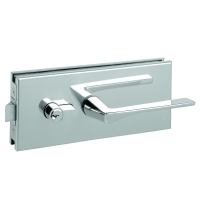 Serrure de milieu pour porte en verre 9045 avec béquille plate avec cylindre européen inox poli