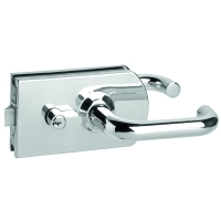Serrure de milieu pour porte en verre 9745R avec béquille ronde courbée inox poli avec cylindre européen