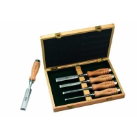 Ciseau à bois de sculpteur avec manche en bois Jeu de 5 pièces 10 - 15 - 20 - 25 mm