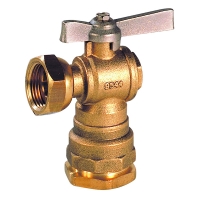 Vanne laiton à boisseau sphérique équerre à écrou tournant mâle-femelle 659 manette papillon laiton - Avec écrou prisonnier : Oui - Avec purge : Non - diamètre de raccordement : 3/4"-25mm