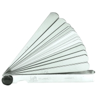 Jauge d'épaisseur avec lames rondes en acier - Mesure métrique - Bout arrondi - Précision : +/- 4 à 200 mm - Nombre de lames : 21 - Longueur des lames : 90 mm