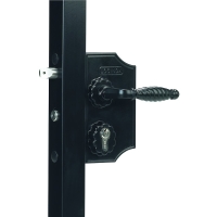 Serrure de portail style fer forgé à cylindre européen LAKQHU2 pour profil de 30 à 50 mm  noir RAL 9005