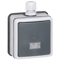 Poussoir étanche NO+NF PLEXO - 6 A - encastrable / saillie - gris - voyant