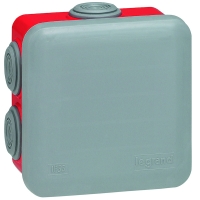 Boîte de dérivation étanche carrée PLEXO - 80  x 80 x 45 mm - gris et rouge