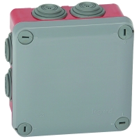 Boîte de dérivation étanche carrée PLEXO - 105 x 105 x 55 mm - gris et rouge