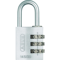 Cadenas à combinaison 145/30 aluminium avec revêtement anodisé - Largeur du coffre : 31,5 mm - Diamètre de l'anse : 5 mm - Hauteur de l'anse : 26 mm - argent
