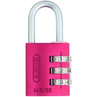 Cadenas à combinaison 145/30 aluminium avec revêtement anodisé - Largeur du coffre : 31,5 mm - Diamètre de l'anse : 5 mm - Hauteur de l'anse : 26 mm - rouge