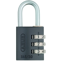 Cadenas à combinaison 145/30 aluminium avec revêtement anodisé - Largeur du coffre : 31,5 mm - Diamètre de l'anse : 5 mm - Hauteur de l'anse : 26 mm - titanium
