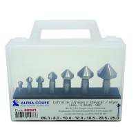Valise de 7 fraises à ébavurer 820 HSS - Plage de diamètres 6,3 à 25 mm