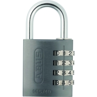 Cadenas à combinaison 4 molettes aluminium 145/40 - Largeur du coffre : 41,5 mm - Diamètre de l'anse : 6 mm - Hauteur de l'anse : 26 mm - titanium
