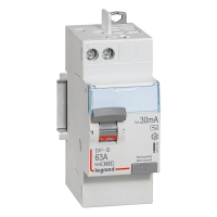 Interrupteur différentiel DX3-ID arrivée haut à vis et départ haut automatique - 2P 230V - 63A type AC 30mA - 2 modules