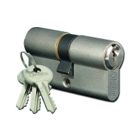 Cylindre européen 2 entrées à 5 goupilles en laiton nickelé - 40 x 45 mm - s'entrouvrant sur n°1
