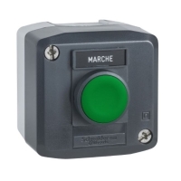 Boîte à boutons poussoir affleurant avec couvercle Harmony série XAL - vert - marquage "I" - XALD101