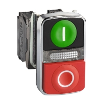 Bouton-poussoir double touche + voyant blanc Harmony XB4 - avec voyant - D22 mm - 1F+1O - 24V