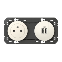 Prise de courant appareillage 2P+T + prise 2 USB Type A DOOXIE