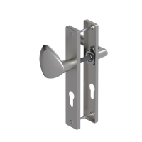 Ensemble FLEX grande plaque (entraxe 195 mm) - Fonction : clé I - Épaisseur de porte : 38/43 mm - Section du carré : 70 mm - Chromé satin - Gauche