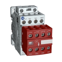 Contacteur de sécurité 100S-E - 3 pôles principaux NO - contacts auxiliaires : 2NO+2NF - 26 A - Tension d'actionnement : 24-60 V AC/DC - basse consommation
