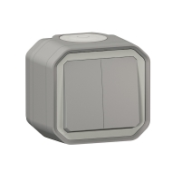 Double interrupteur va-et-vient étanche PLEXO complet pour fixation saillie - 10 AX - gris