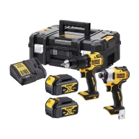 Lot de 2 outils électroportatifs DEWALT DCK2062M2T-QW 18V DCD709NT, DCF809NT, 2 batteries 4 Ah, chargeur rapide