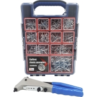 Rivets Aveugles ALX TRS Tête Ronde Alu/Acier (Coffret de 815 pièces) avec 1 pince à rivets GO755