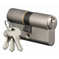 Cylindre européen 2 entrées à 5 goupilles en laiton nickelé - 40 x 45 mm - s'entrouvrant sur n°1