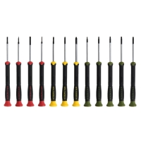 Jeu de 12 tournevis micro-précision : 4 plats + 3 Phillips® + 5 Torx®