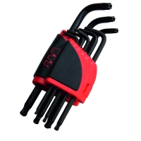 Râtelier de 8 clés mâles longues tête sphérique Torx® T9 à T40 d'un côté et Resistorx® TT9 à TT40 de l'autre côté 59-R8AL