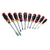 Jeu de 10 tournevis Plat, Phillips® et Pozidriv® avec manche bimatière T-J10