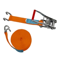 Sangle d'arrimage 2 parties Orange 10 mètres 2 500 daN avec crochets à bord de rives doigts écartés