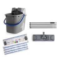 Ensemble de nettoyage EASY WASH - frange à micro-languettes ENERGY-FUR + support à frange + manche + seau 14 L