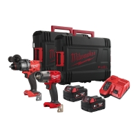 Lot de 2 outils électroportatifs MILWAUKEE M18 FPP2F3-502X 18V avec FPD3, FMTIW2F12, 2 batteries 5 Ah, chargeur M12-18 FC, HD Box