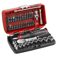 Coffret NANO de douilles 1/4" OGV GRIP 6 pans métriques avec cliquet, embouts de vissage et accessoires - 45 pièces