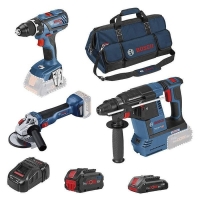 Lot d’outils électroportatifs 18V GSR, GBH, GWS, batterie 4 Ah, batterie 8 Ah, chargeur GAL18V40