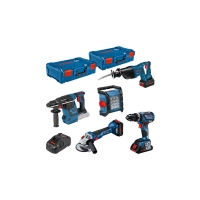 Lot de 4 outils électroportatif 0615A5007S -18V- Perceuse à percussion GSB 18V-65+Meuleuse angulaire sans fil GWS 18V-11+Perforateur sans fil GBH 18V-26+Scie sabre sans fil GSA 18V-LI+Projecteur GLI 18V-1200 C+Chargeur GAL 18V-160+3 batteries GBA 5Ah