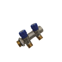 Collecteur laiton avec robinet intégré déporté mâle 3/4 femelle 1/2 bleu